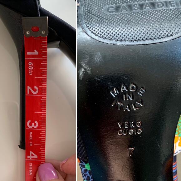 Casadei Floral Print with Leather Trim Evening Shoes Size 7 - Picture 12 of 14